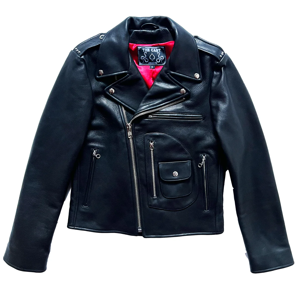 AVENUE D BLACK LEATHER BIKER JACKET (CROPPED) (MENS)
