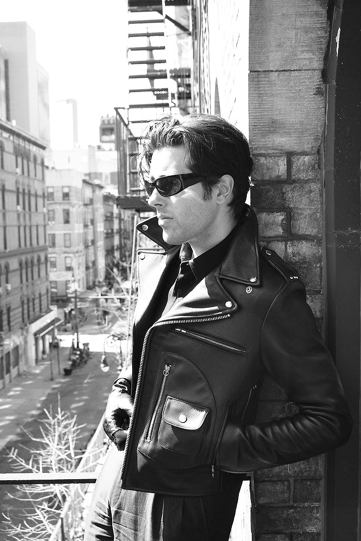 AVENUE D BLACK LEATHER BIKER JACKET (CROPPED) (MENS) - Image 3