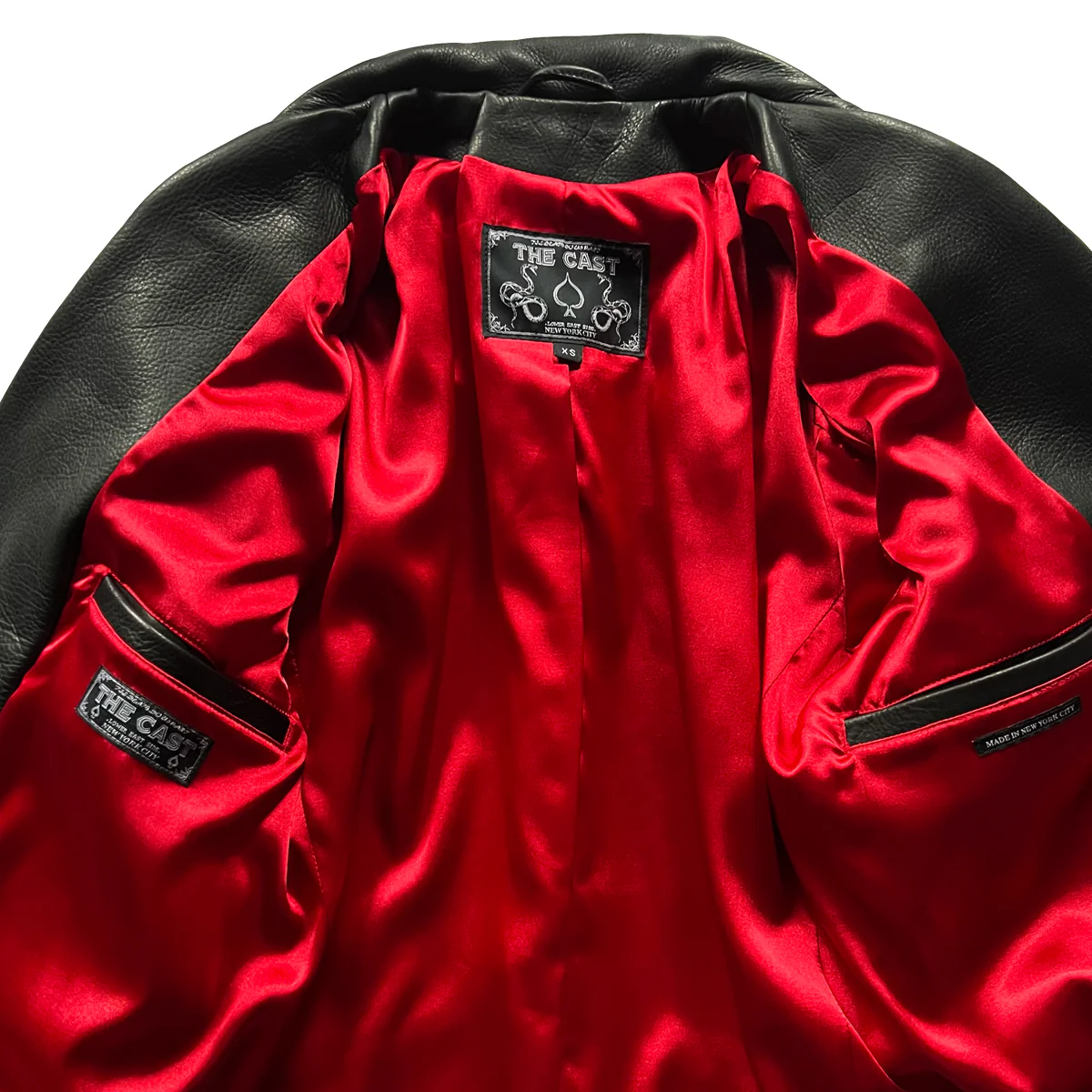 BOWERY BLACK LEATHER BIKER JACKET (CRIMSON RED LINING) - Image 4