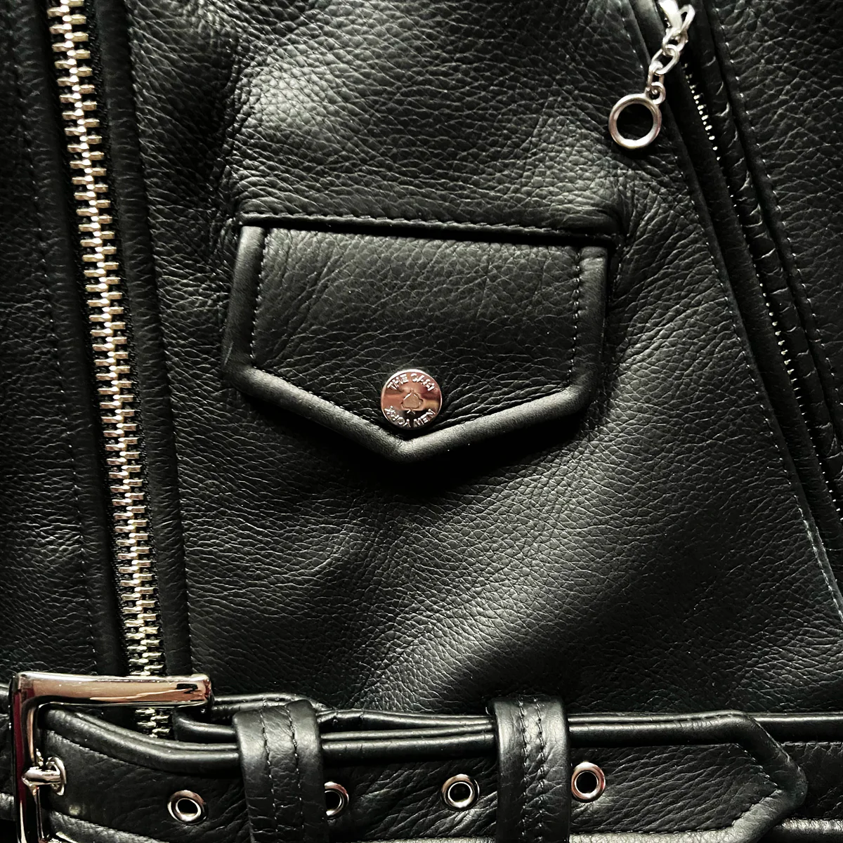 BOWERY BLACK LEATHER BIKER JACKET (CRIMSON RED LINING) - Image 5