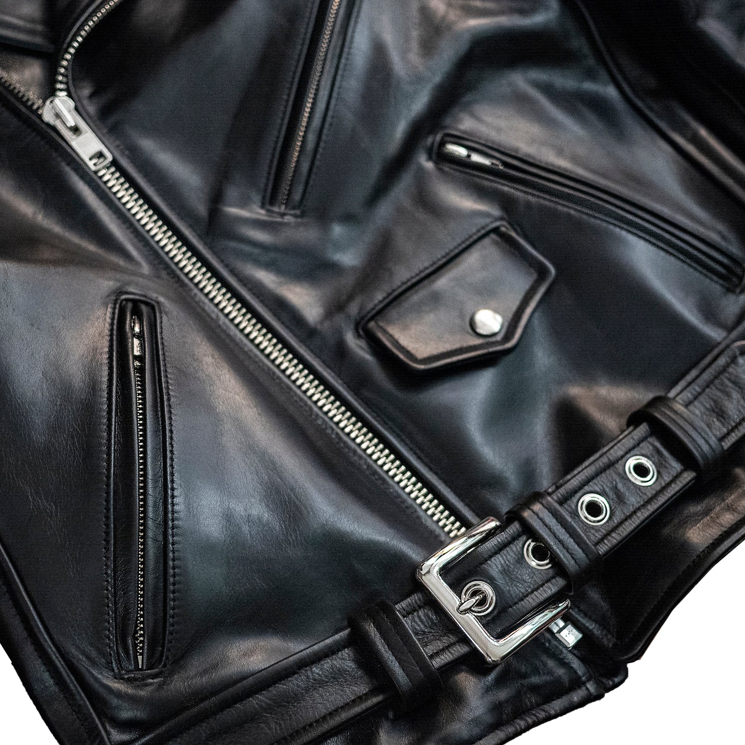 BOWERY BLACK LEATHER BIKER JACKET - Limited Edition Black Luster - Image 3