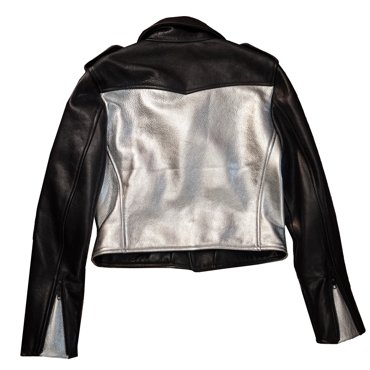 CROPPED BOWERY BLACK AND SILVER BIKER JACKET - Image 3
