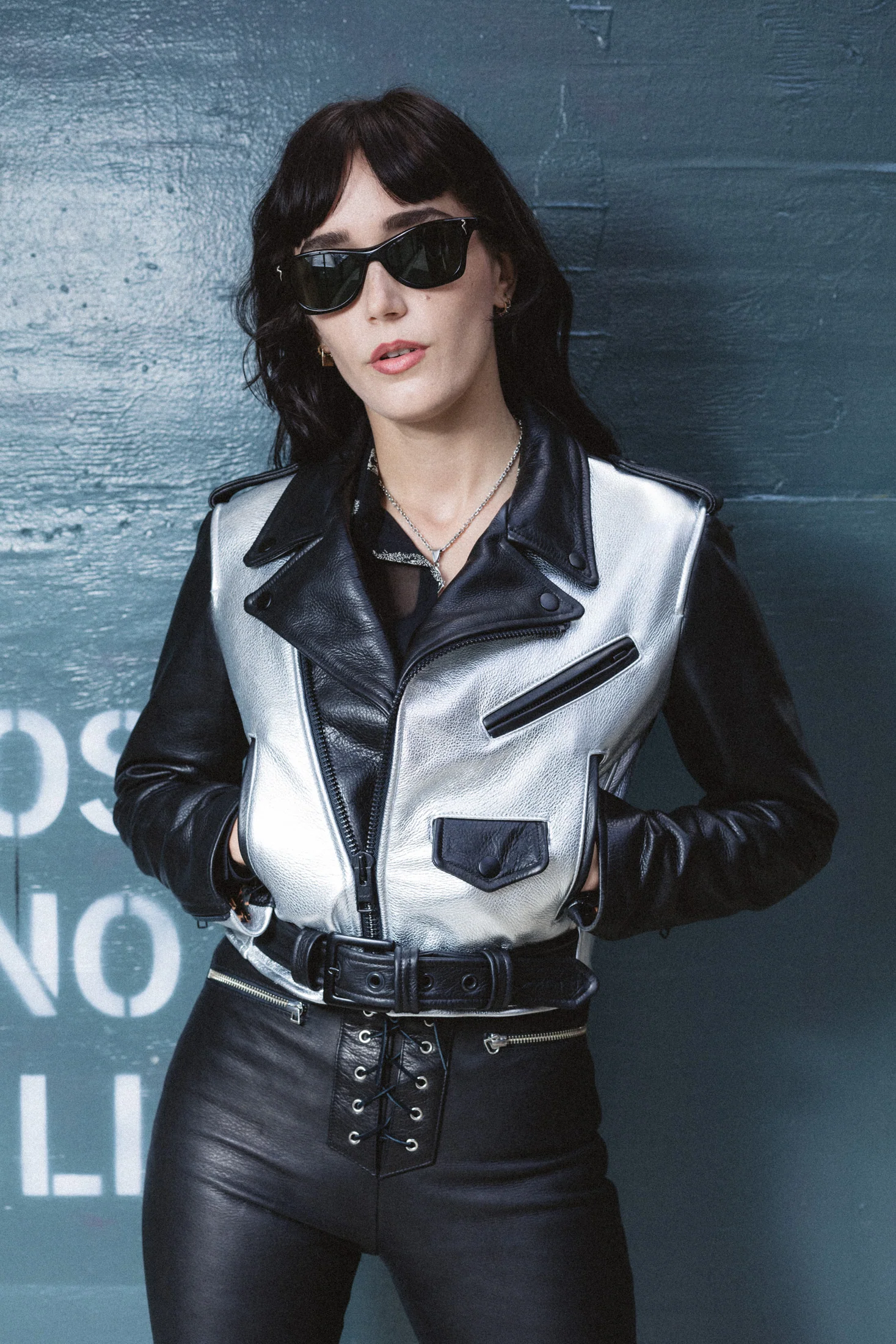 CROPPED BOWERY BLACK AND SILVER BIKER JACKET - Image 4