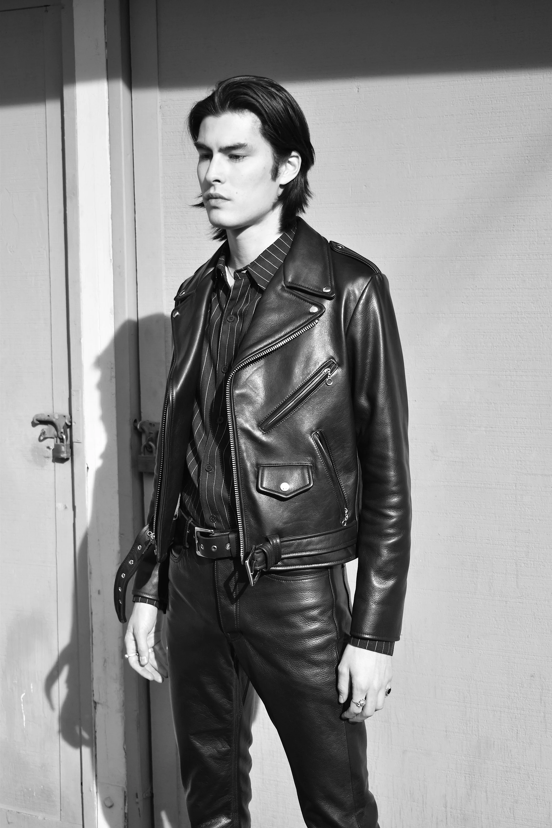 CROPPED BOWERY - BLACK LEATHER BIKER JACKET (MENS) *BEST SELLER - Image 3