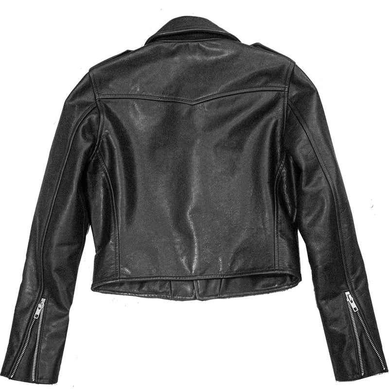 CROPPED BOWERY BLACK LEATHER JACKET (WOMENS) - Image 4