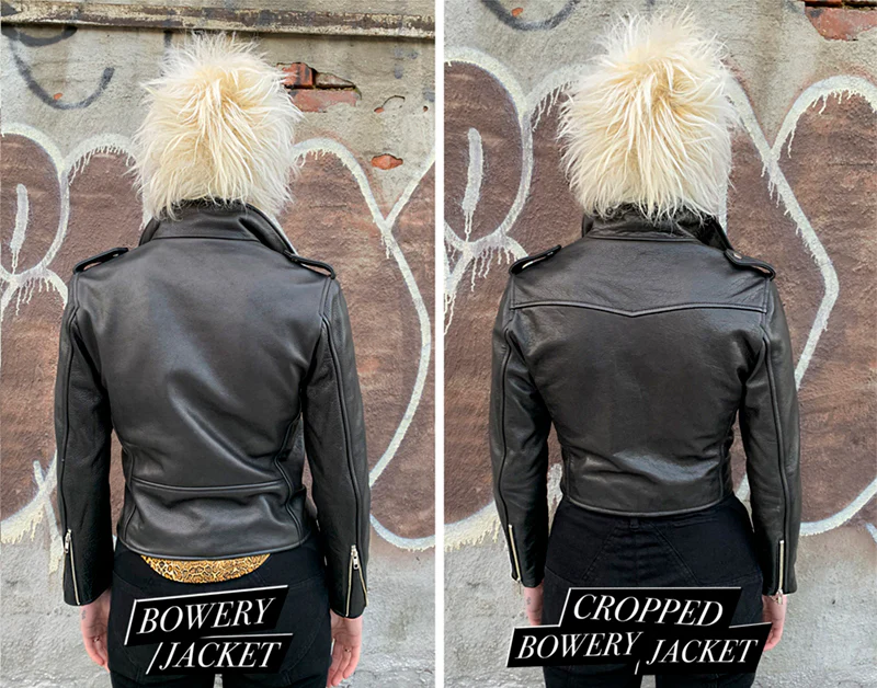 CROPPED BOWERY BLACK LEATHER JACKET (WOMENS) - Image 9