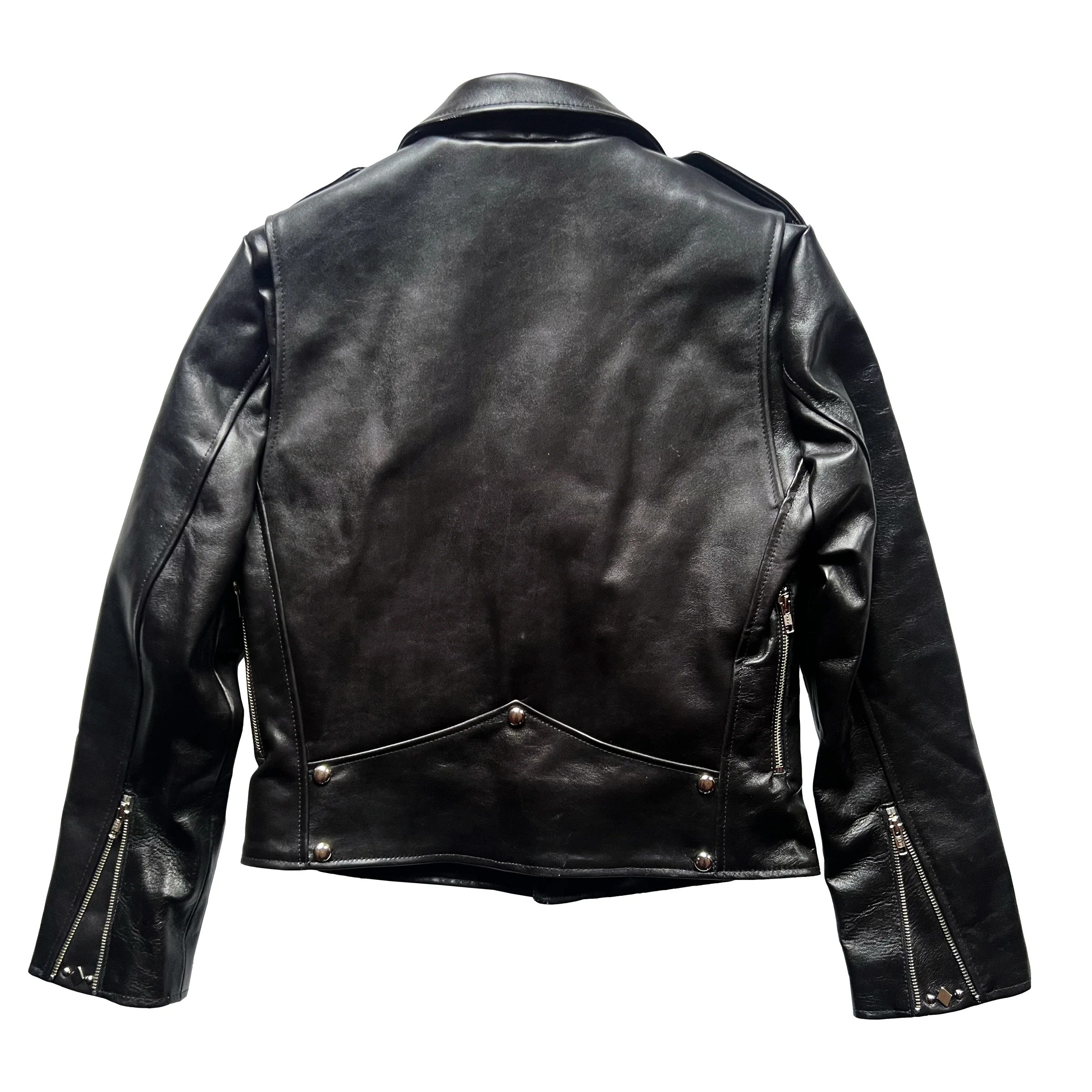 HORSEHIDE CROPPED AVENUE D BLACK LEATHER BIKER JACKET - Image 2