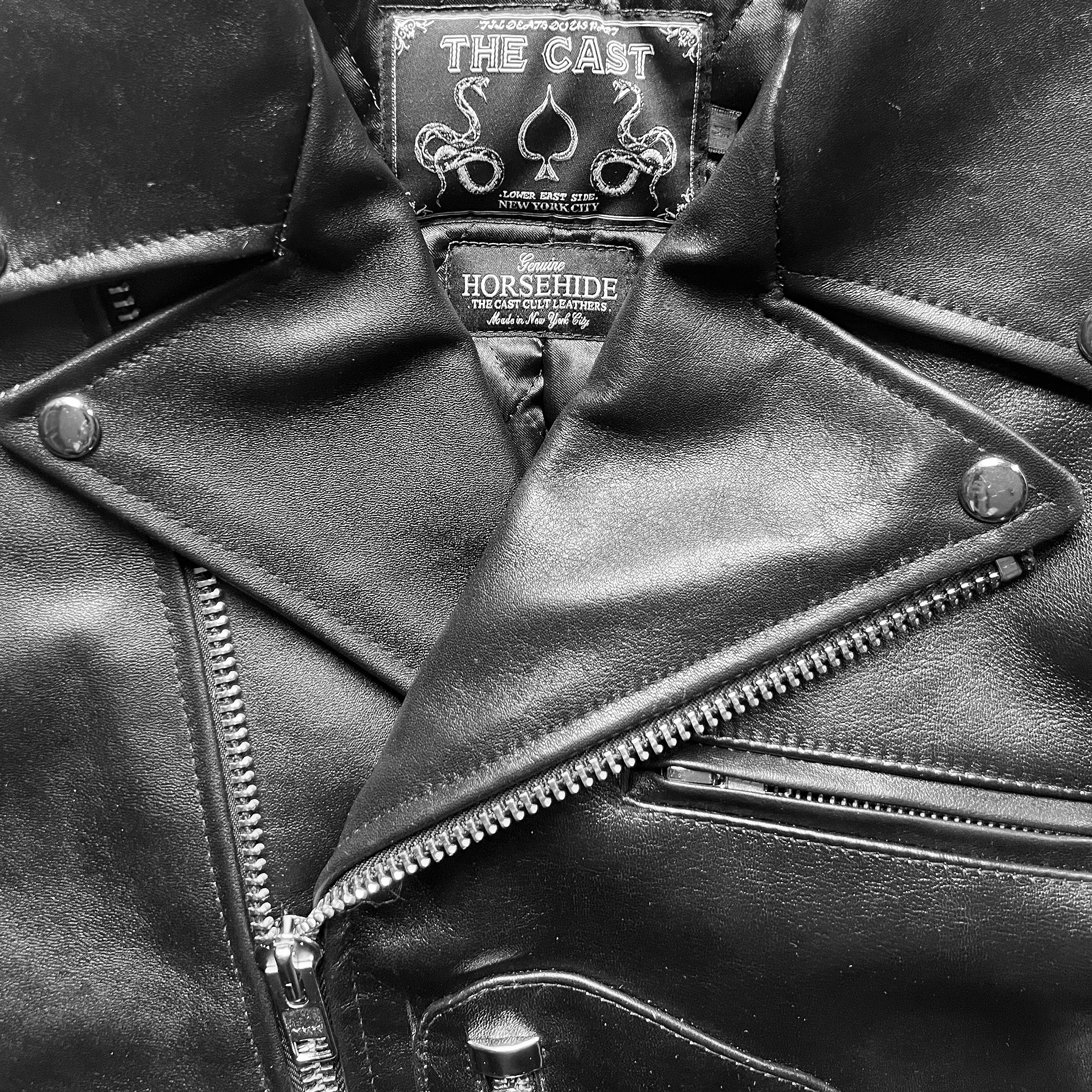 HORSEHIDE CROPPED AVENUE D BLACK LEATHER BIKER JACKET - Image 3