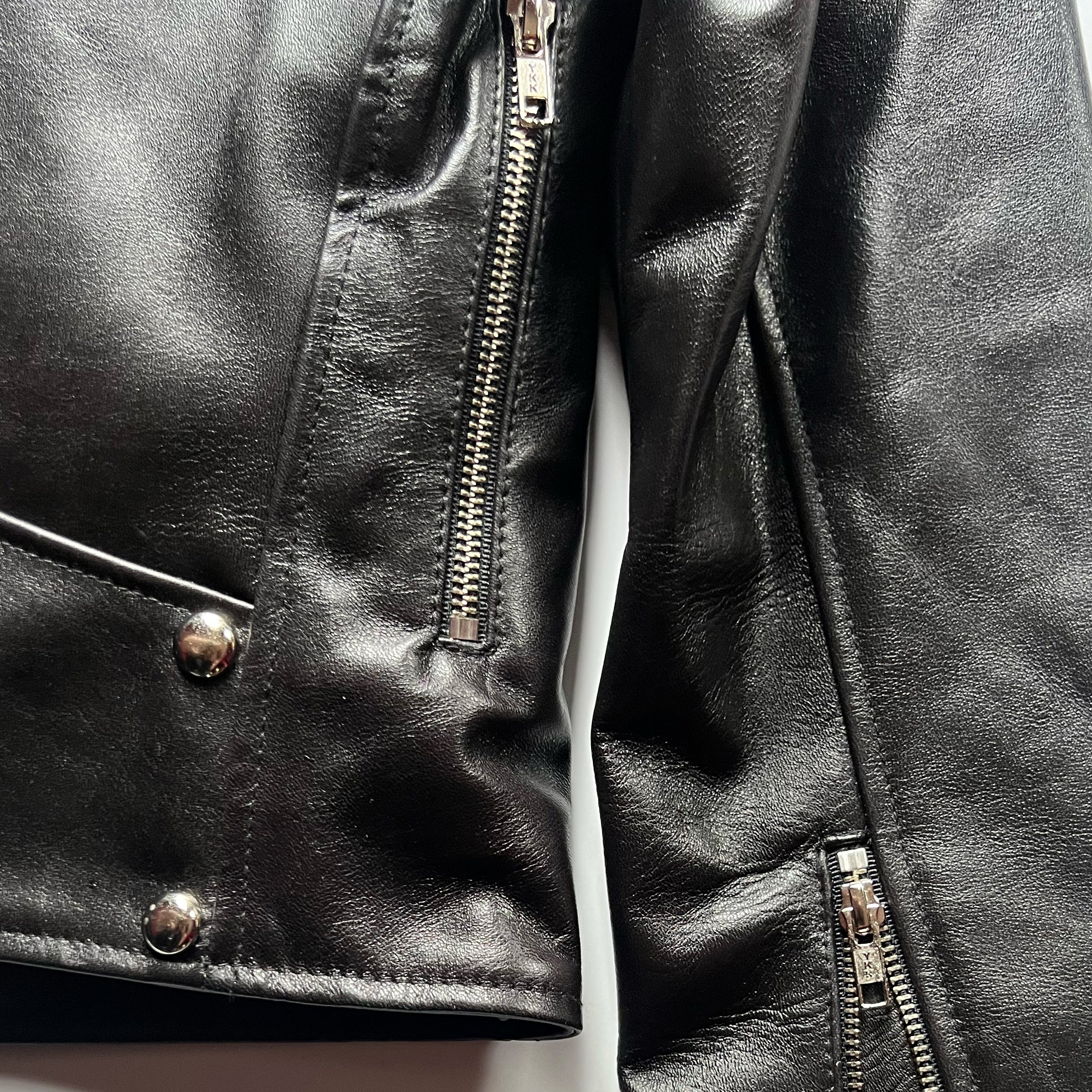 HORSEHIDE CROPPED AVENUE D BLACK LEATHER BIKER JACKET - Image 5
