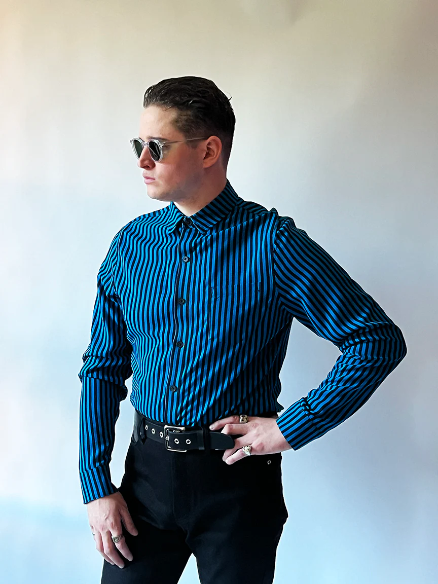 ITS COLD OUTSIDE Black And Blue Stripe Shirt - Image 6