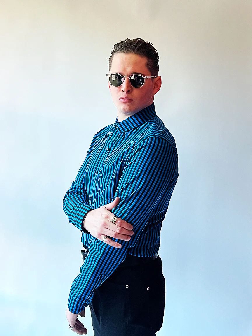 ITS COLD OUTSIDE Black And Blue Stripe Shirt - Image 7