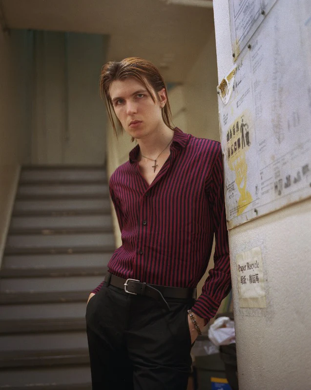 MAGENTA & BLACK STRIPED BUTTON–UP - Image 4