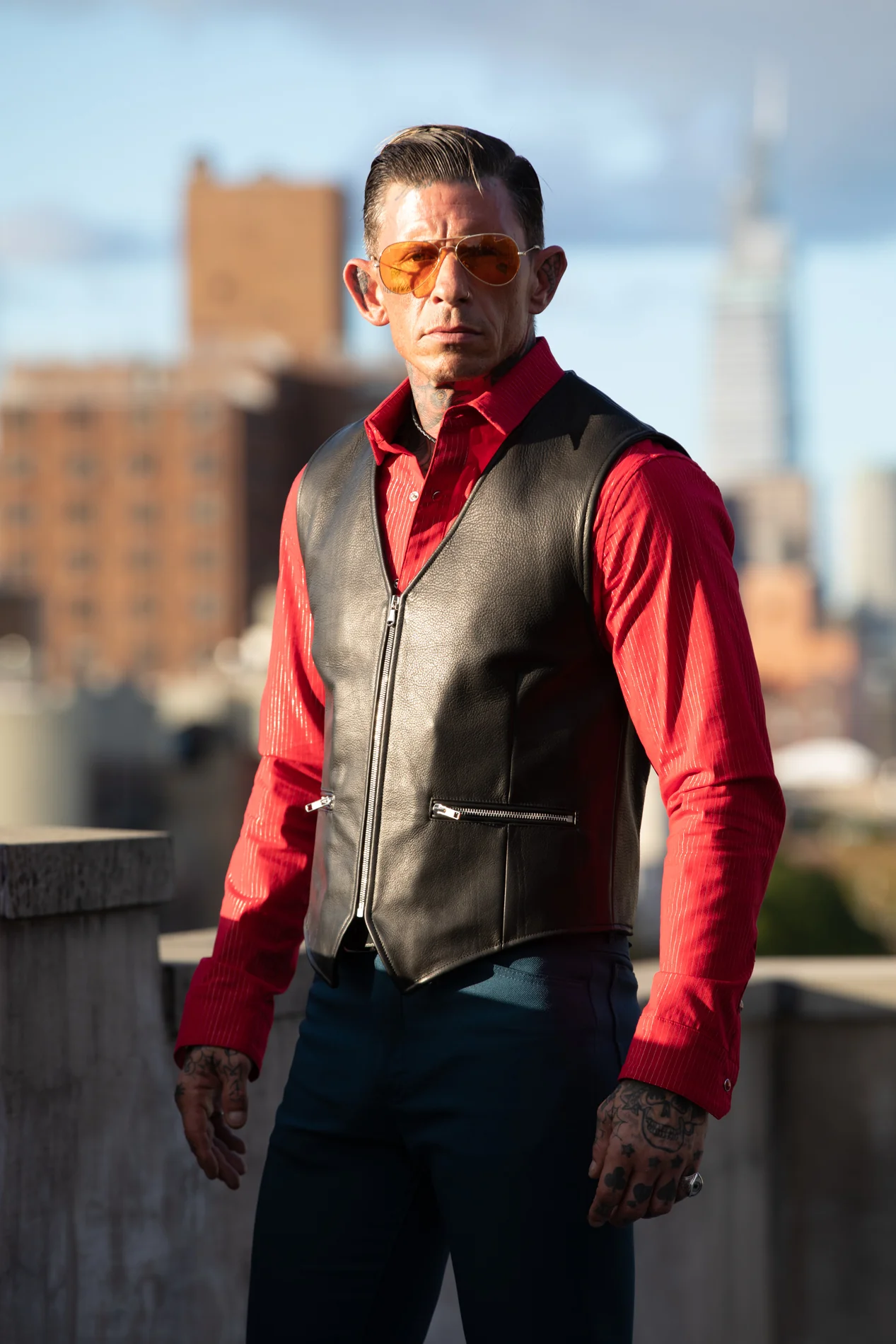 OUTLAW ZIP UP BLACK LEATHER VEST - Image 3