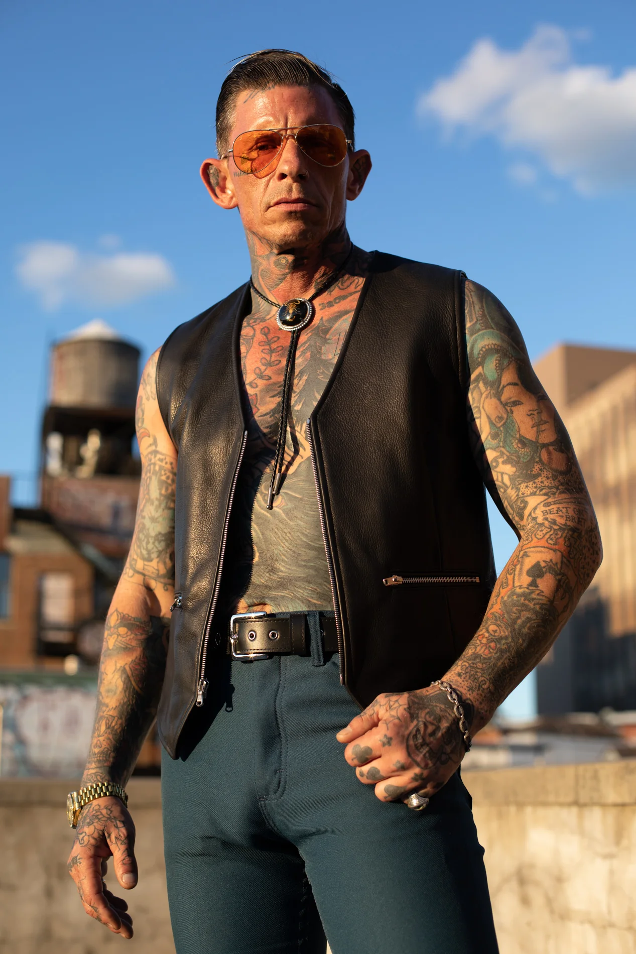 OUTLAW ZIP UP BLACK LEATHER VEST - Image 4