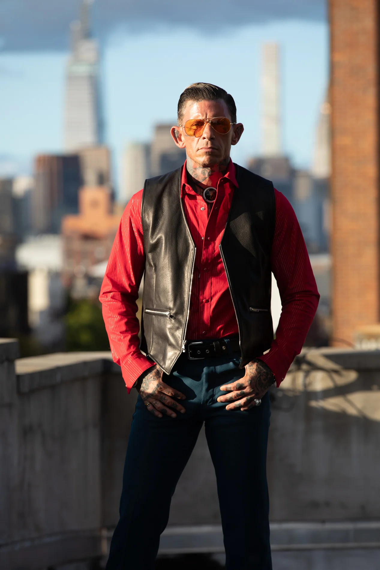 OUTLAW ZIP UP BLACK LEATHER VEST - Image 5