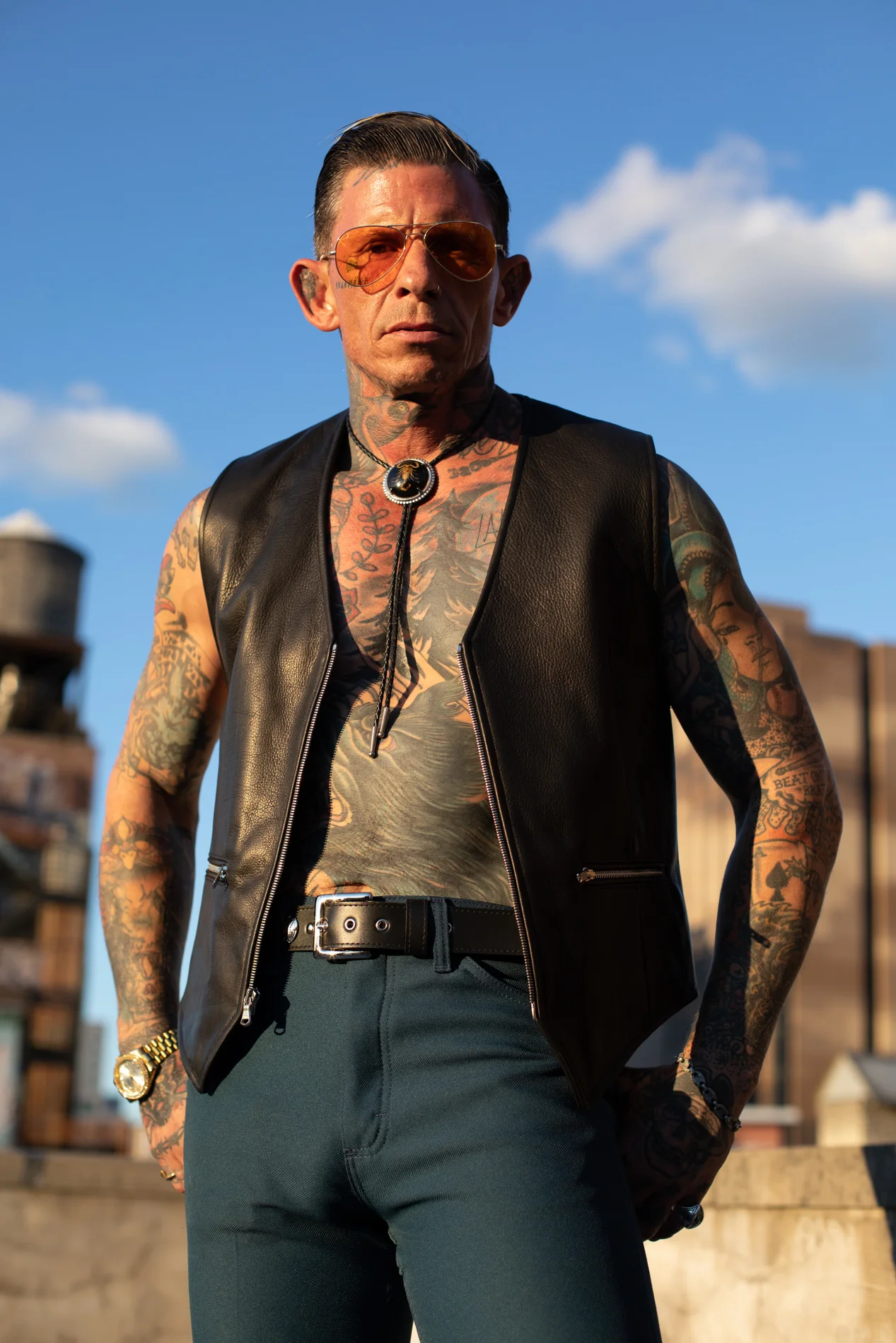 OUTLAW ZIP UP BLACK LEATHER VEST - Image 7