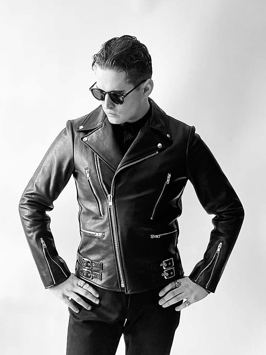 ESSEX BLACK LEATHER BIKER JACKET - Image 3