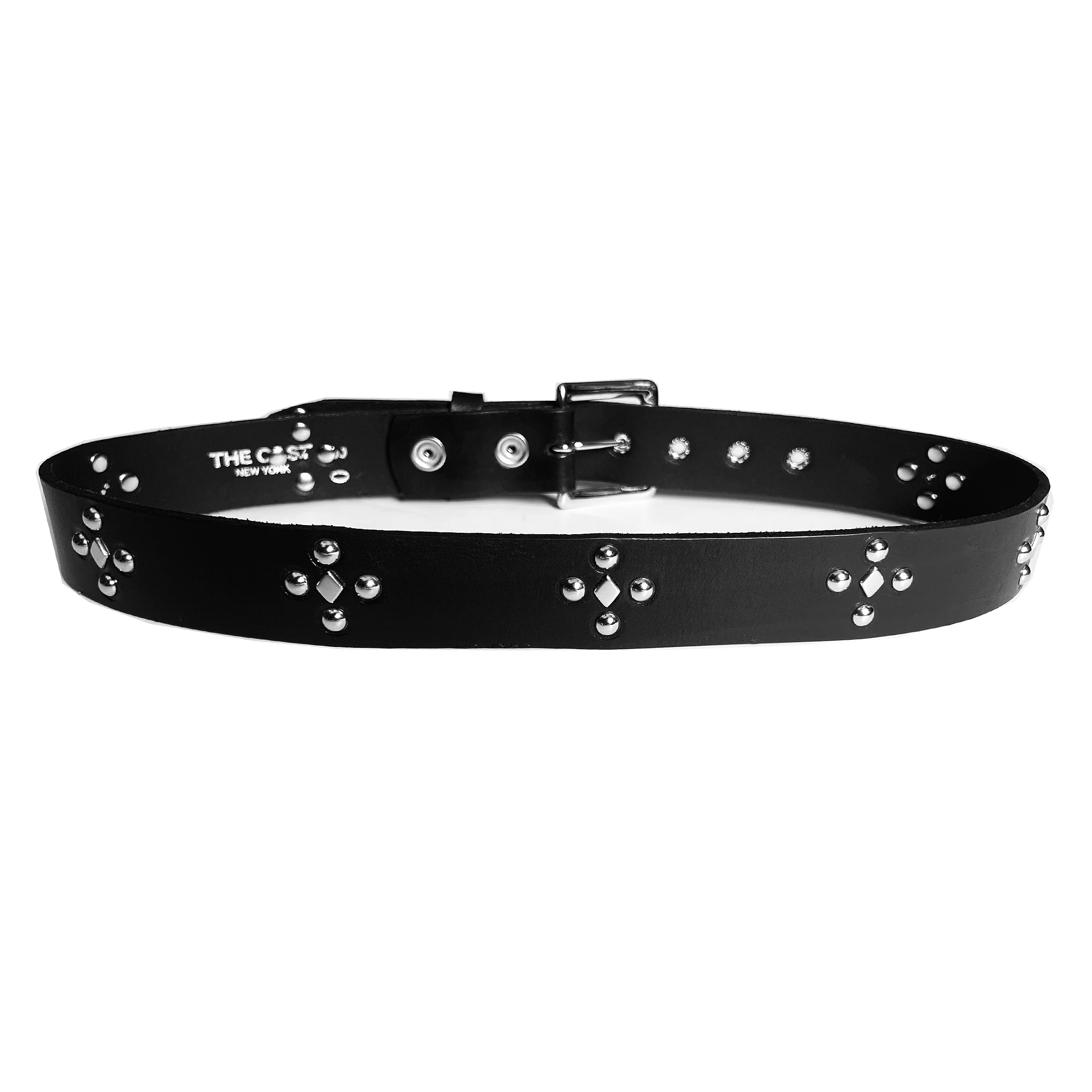 PRIVATE FUTURE BLACK LEATHER DOME & DIAMOND STUDDED BELT - Image 2