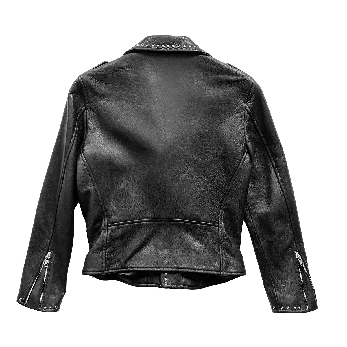 STUDDED BOWERY BLACK LEATHER BIKER JACKET (WOMENS) - Image 7